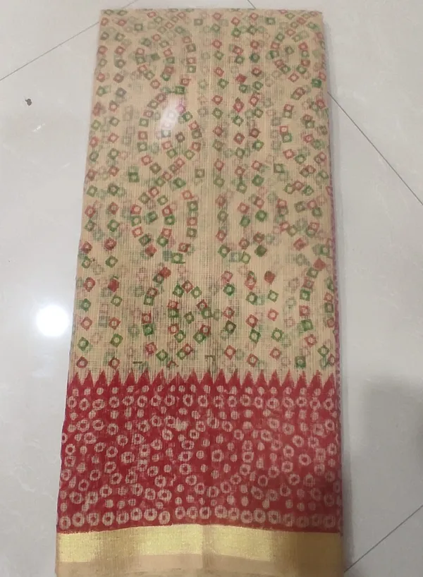Beige_Cotton_Premium_Bandhani_Saree_For_Women