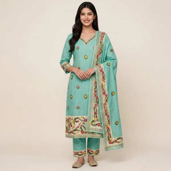 Turquoise_Cotton_Premium_Unstitched_Suit_Set_For_Women