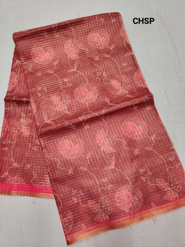 Red_Zari_Checks_Saree_With_Printed_Blouse_For_Women