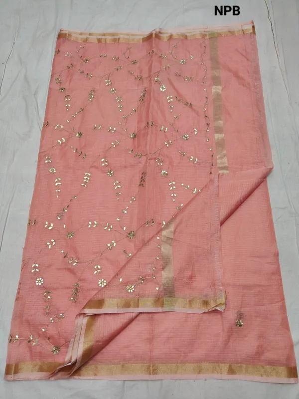 Peach_Kota_Soft_Silk_Saree_With_Printed_Blouse_For_Women