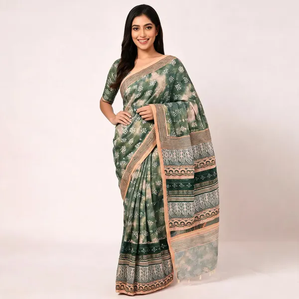 Green_Cotton_Premium_Tie-Dye_Saree_For_Women