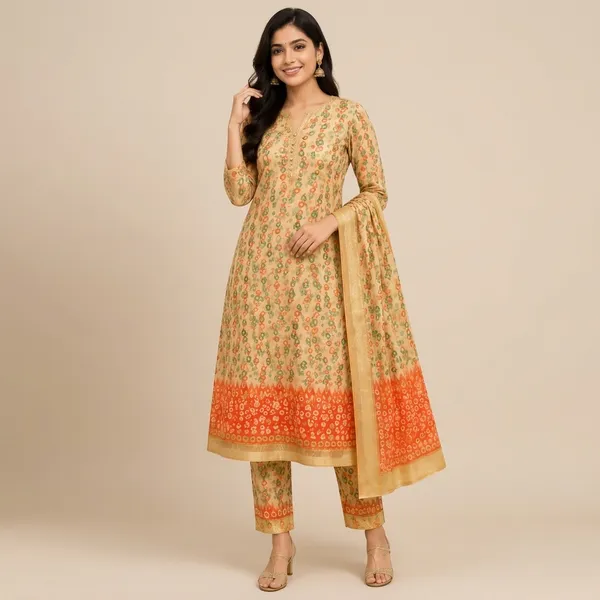 Cream_And_Orange_Cotton_Premium_Unstitched_Suit_For_Women