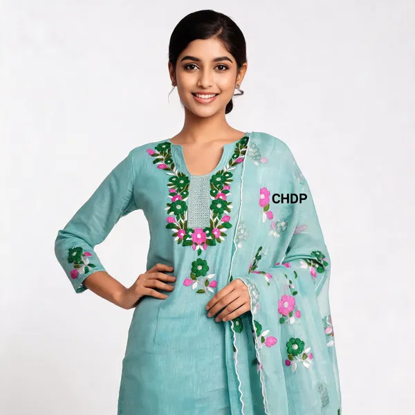 Turquoise_Cotton_Premium_Dress_Material_Set_For_Women