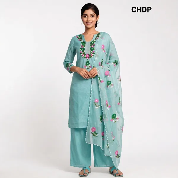 Turquoise_Cotton_Premium_Dress_Material_Set_For_Women