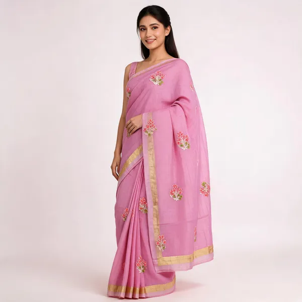 Pink_Smooth_Textured_With_Soft_Sheen_Premium_Embroidered_Saree_For_Women