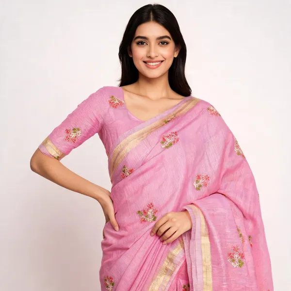 Pink_Smooth_Textured_With_Soft_Sheen_Premium_Embroidered_Saree_For_Women