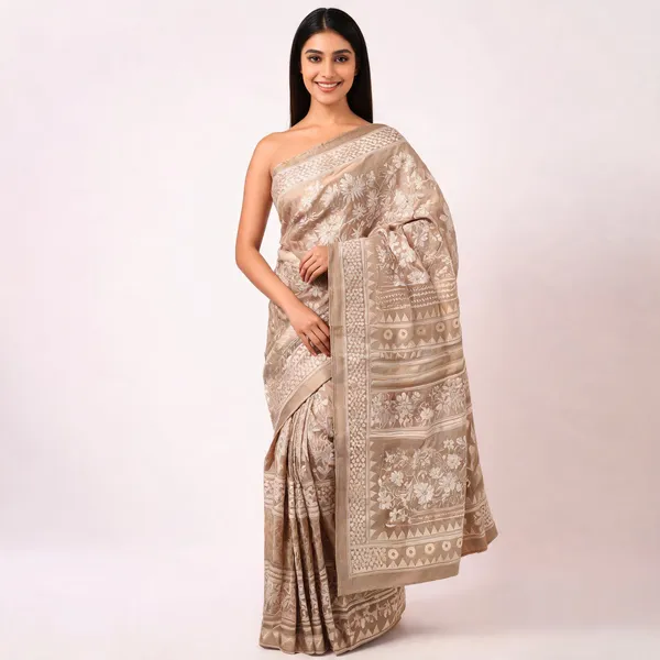 Beige_Chanderi_Silk_Premium_Floral_Print_Saree_For_Women