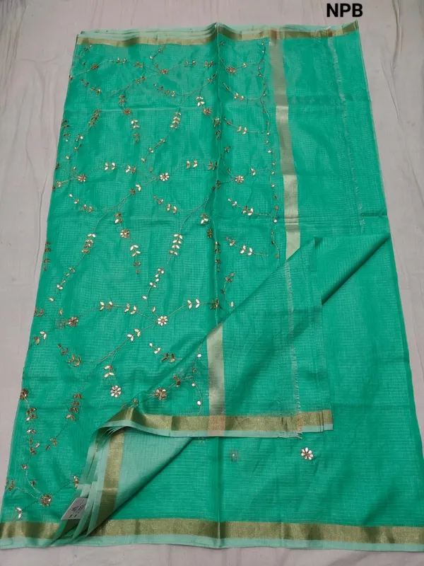 Green_Kota_Soft_Silk_Saree_With_Printed_Blouse_For_Women