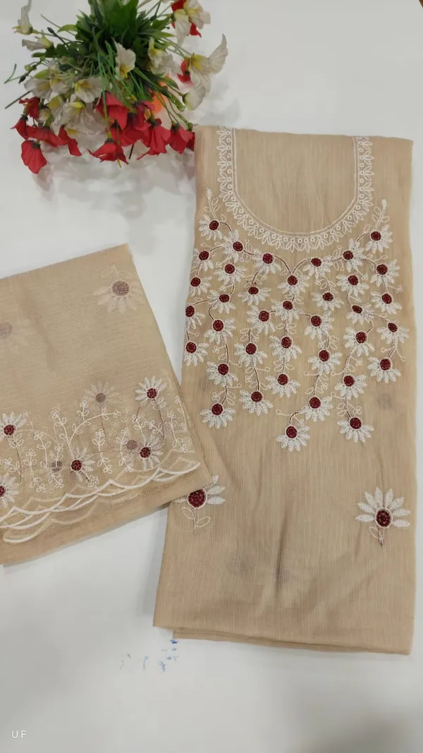 Beige_Cotton_Premium_Unstitched_Kurta_For_Women
