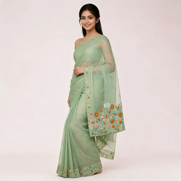 Mint_Green_Organza_Premium_Embroidered_Saree_For_Women