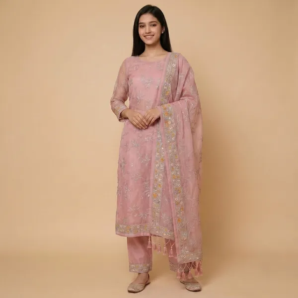Pink_Organza_Premium_Unstitched_Suit_Set_For_Women
