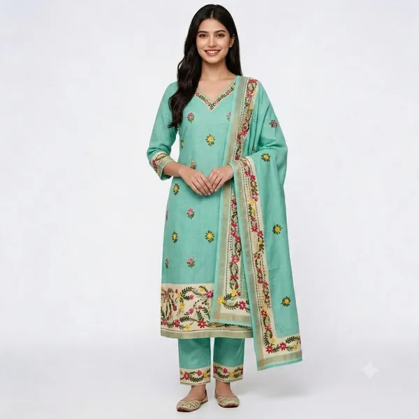 Turquoise_Cotton_Premium_Unstitched_Suit_Set_For_Women