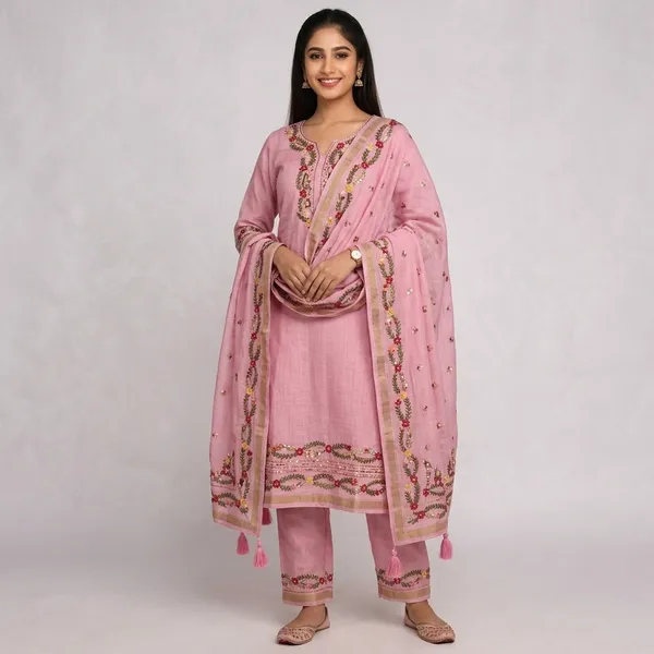Pink_Cotton_Premium_Unstitched_Ethnic_Suit_Set_For_Women