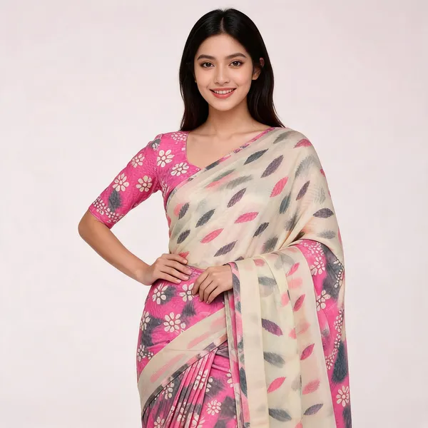 Off_White_And_Pink_Soft_And_Lightweight_Premium_Saree_With_Blouse_For_Women