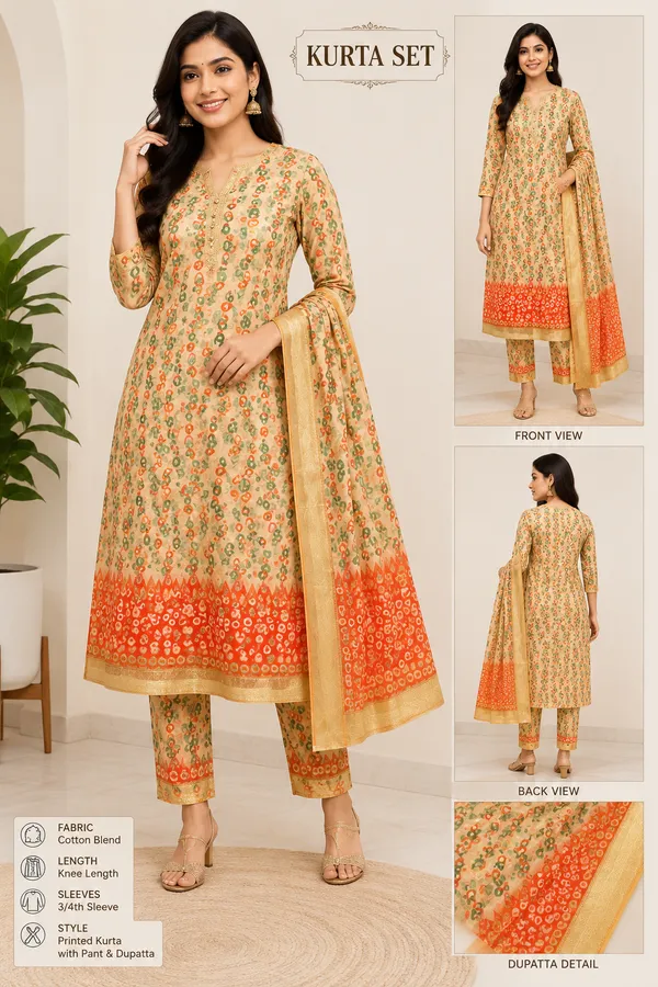 Cream_And_Orange_Cotton_Premium_Unstitched_Suit_For_Women
