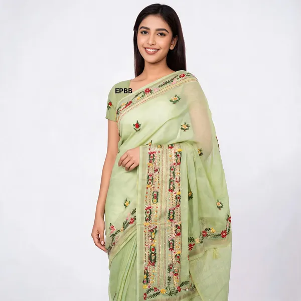 Lime_Green_Georgette_Premium_Saree_For_Women