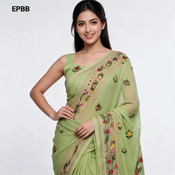 Lime_Green_Georgette_Premium_Saree_For_Women