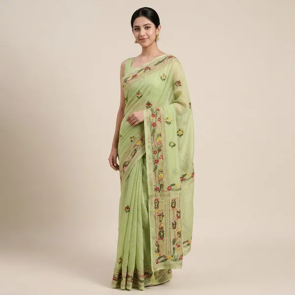 Lime_Green_Georgette_Premium_Saree_For_Women