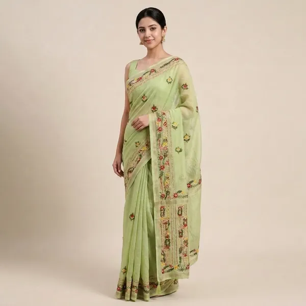 Lime_Green_Georgette_Premium_Saree_For_Women