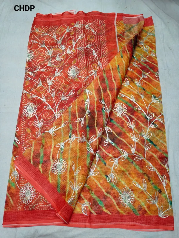 Saffron_Kota_Doria_Cotton_Saree_With_Blouse_For_Women