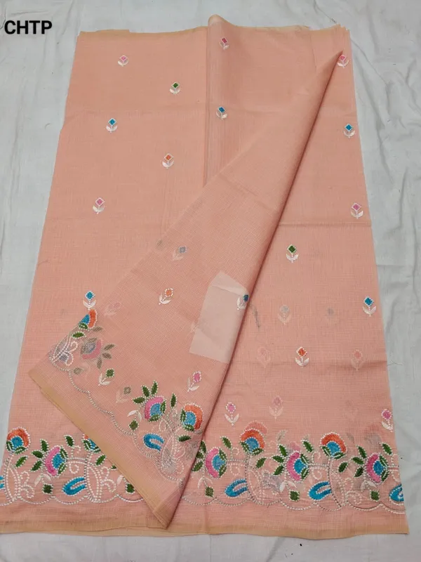 Baby_Pink_Kota_Doriya_Cotton_Embroidery_Work_Saree_With_Blouse_For_Women