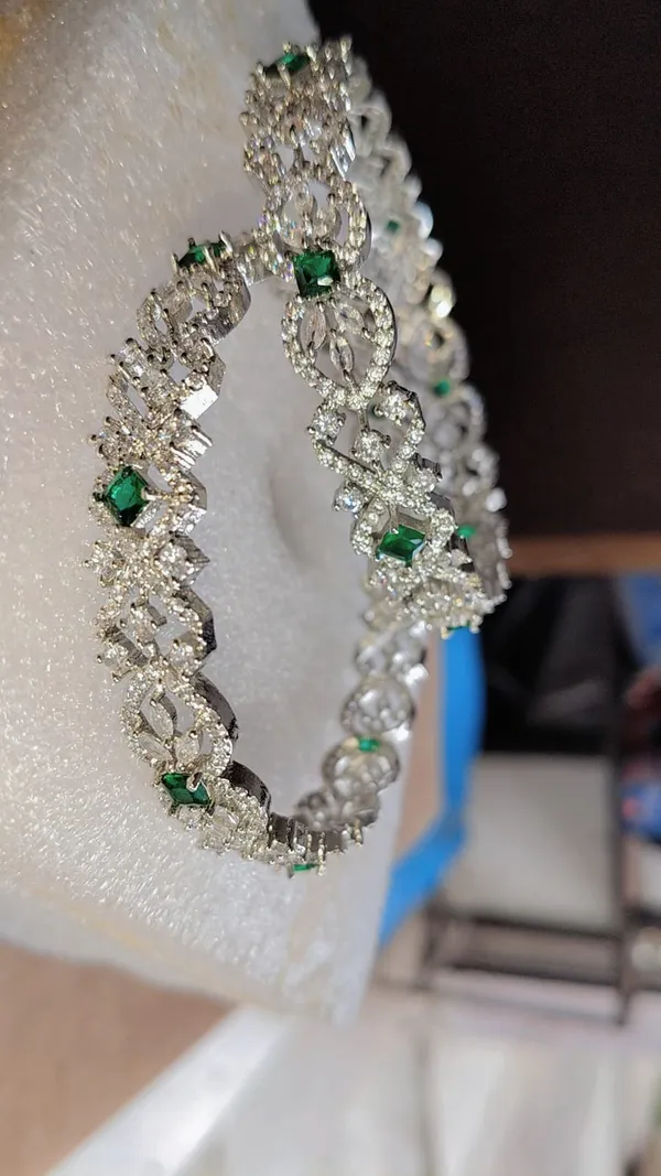 Silver_Green_Metal_Alloy_Artificial_Bangles_For_Women