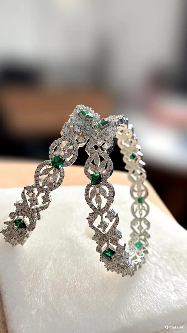 Silver_Green_Metal_Alloy_Artificial_Bangles_For_Women