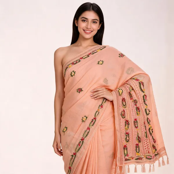 Peach_Cotton_Premium_Embroidered_Saree_For_Women