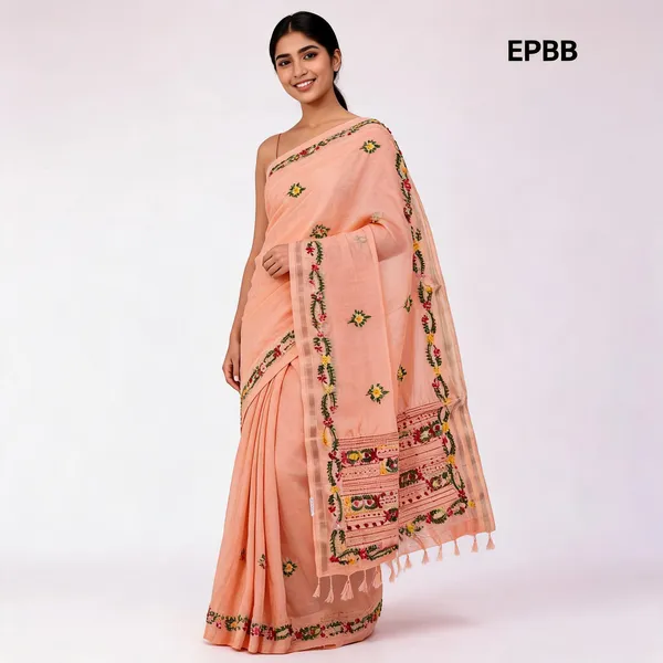 Peach_Cotton_Premium_Embroidered_Saree_For_Women