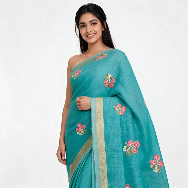 Turquoise_Kota_Cotton_Premium_Saree_For_Women