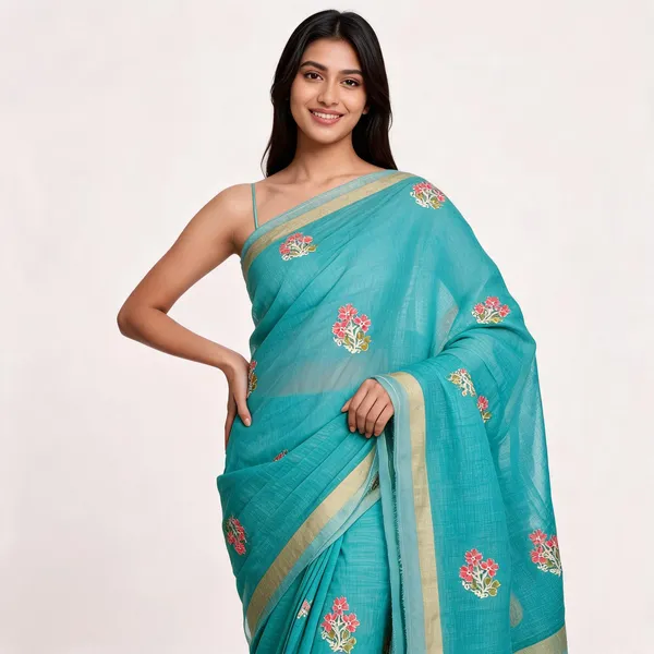 Turquoise_Kota_Cotton_Premium_Saree_For_Women