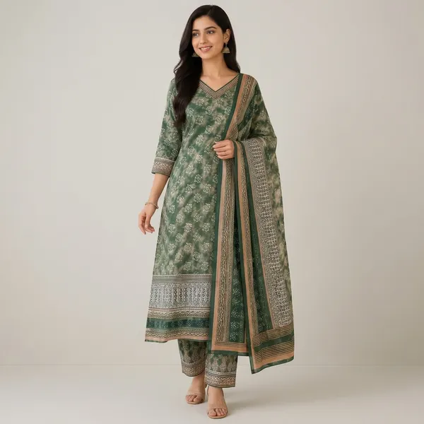 Green_And_Peach_Cotton_Premium_Unstitched_Suit_For_Women