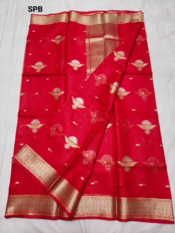 Red_Kota_Doria_Soft_Silk_Saree_With_Blouse_For_Women
