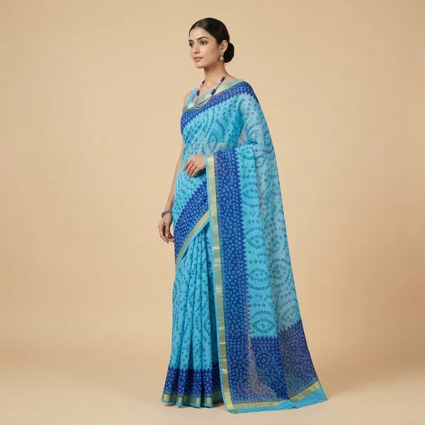 Blue_Kota_Doria_Cotton_Saree_With_Blouse_For_Women