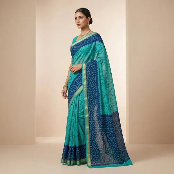 Teal_Blue_Kota_Doria_Cotton_Saree_With_Blouse_For_Women