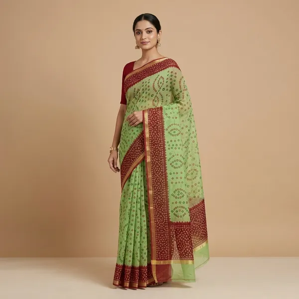 Mint_Green_Kota_Doria_Cotton_Saree_With_Blouse_For_Women