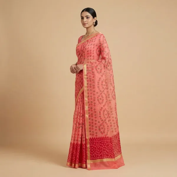 Red_Kota_Doria_Cotton_Saree_With_Blouse_For_Women
