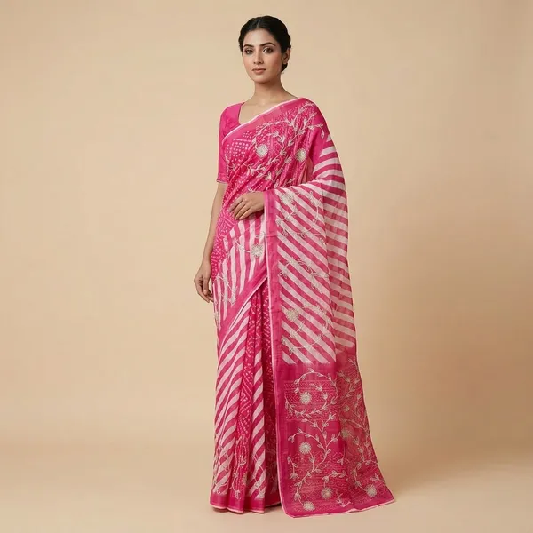 Pink_Kota_Doria_Cotton_Saree_With_Blouse_For_Women