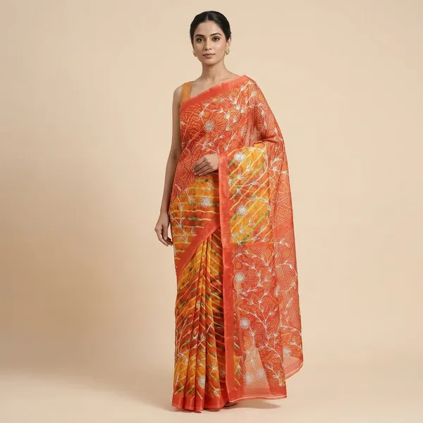 Saffron_Kota_Doria_Cotton_Saree_With_Blouse_For_Women