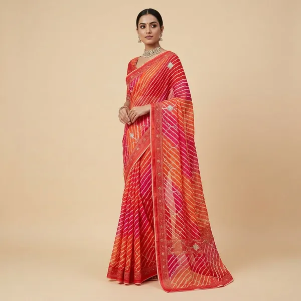 Saffron_Kota_Doria_Cotton_Saree_With_Blouse_For_Women