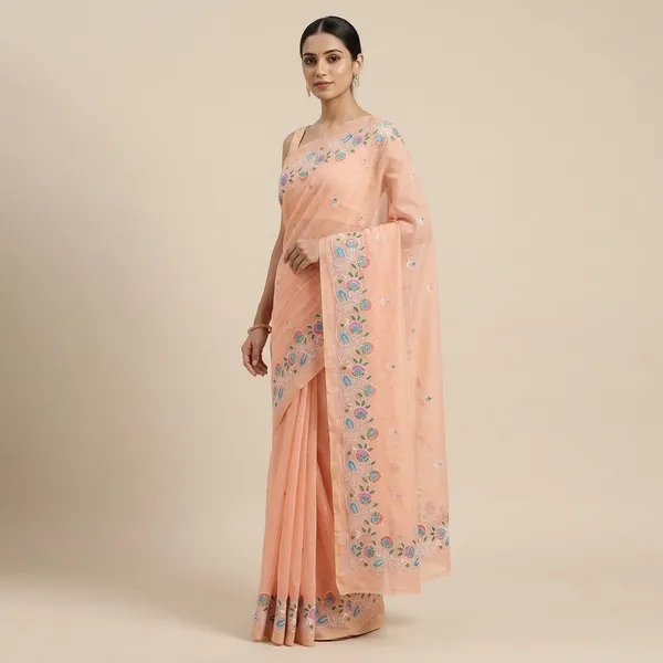 Baby_Pink_Kota_Doriya_Cotton_Embroidery_Work_Saree_With_Blouse_For_Women
