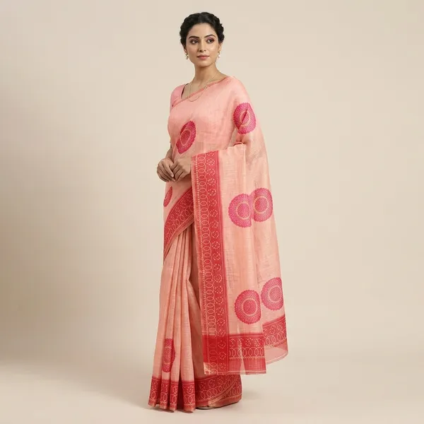 Red_Zari_Checks_Saree_With_Printed_Blouse_For_Women