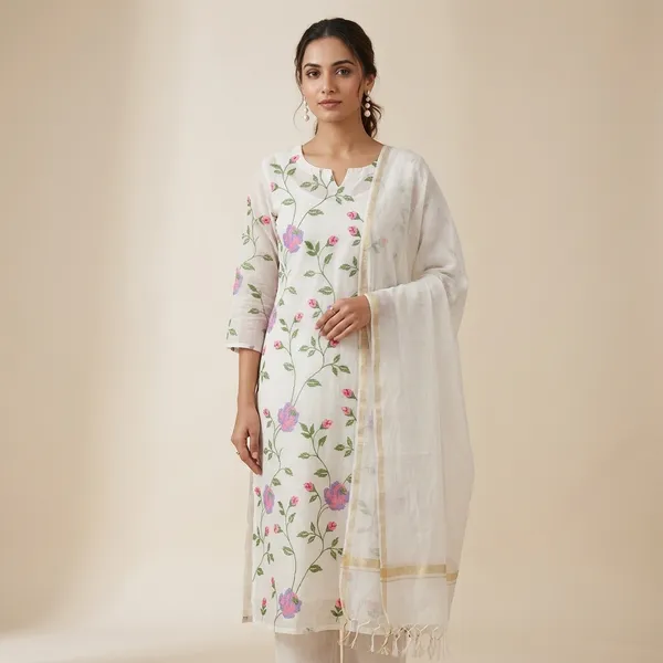 White_Kota_Doria_Suits_2Pc_Dress_Material_For_Women