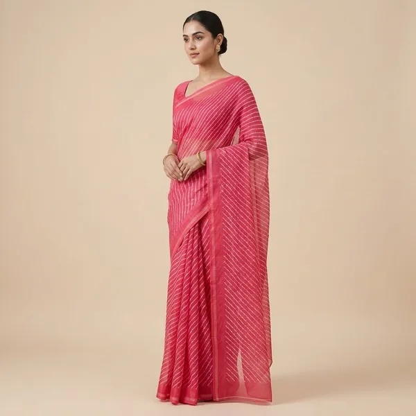 Pink_Kota_Doria_Soft_Silk_Lehariya_Saree_With_Blouse_For_Women