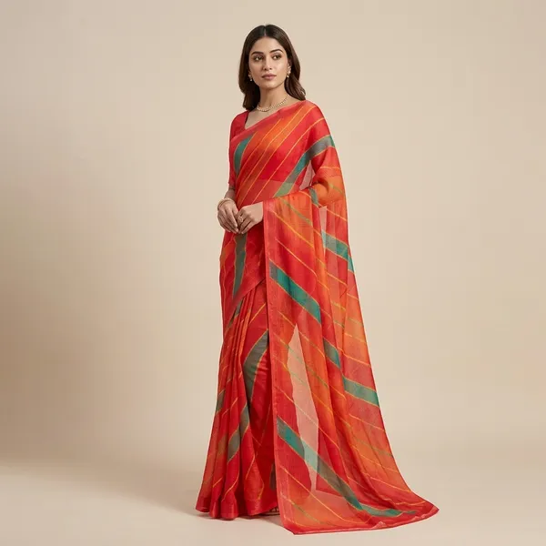 Red_Kota_Doria_Soft_Silk_Lehariya_Saree_With_Blouse_For_Women