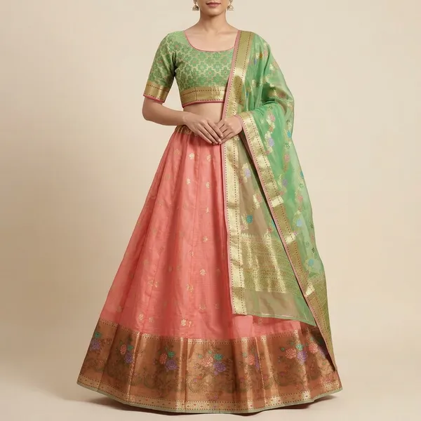 Light_Green_Kota_Soft_Silk_Heavy_Border_3Pc_Weaving_Lehenga_Set_For_Women