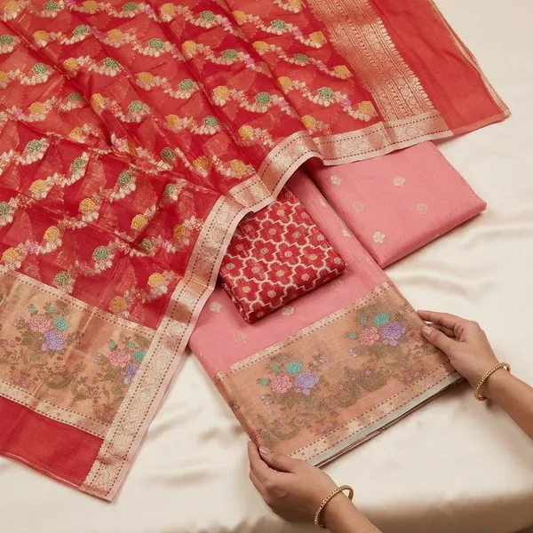 Light_Pink_Kota_Soft_Silk_Heavy_Border_3Pc_Weaving_Lehenga_Set_For_Women