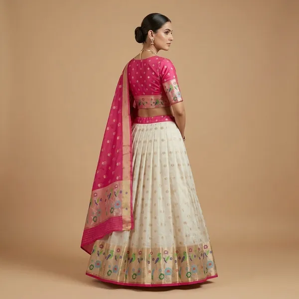White_Kota_Soft_Silk_Heavy_Border_3Pc_Weaving_Lehenga_Set_For_Women