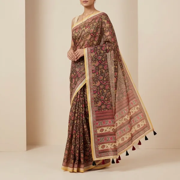 Light_Red_Kota_Doria_Soft_Silk_Saree_Zari_Printed_Pallu_With_Printed_Blouse_For_Women