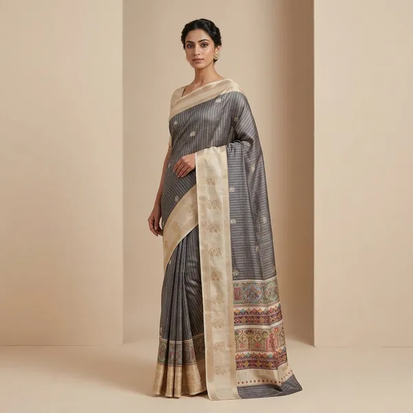 Black_Kota_Soft_Silk_Saree_With_Printed_Blouse_For_Women